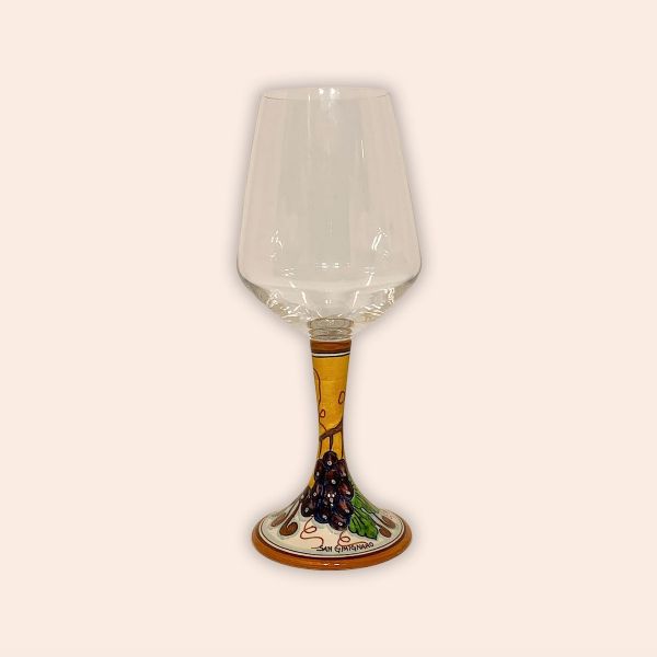 ELEGANT LEAD-FREE  CRYSTAL GLASS WITH CERAMIC STEM:  RED GRAPE DESIGN cm.23h